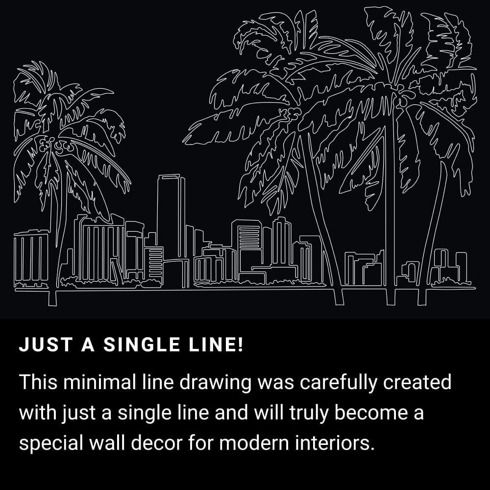 Miami Florida One Line Drawing Art - Dark Miami Florida One Line Drawing Art - Dark