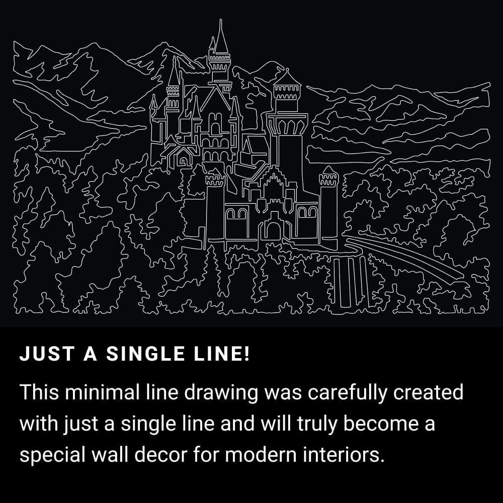Neuschwanstein Castle One Line Drawing Art - Dark Neuschwanstein Castle One Line Drawing Art - Dark