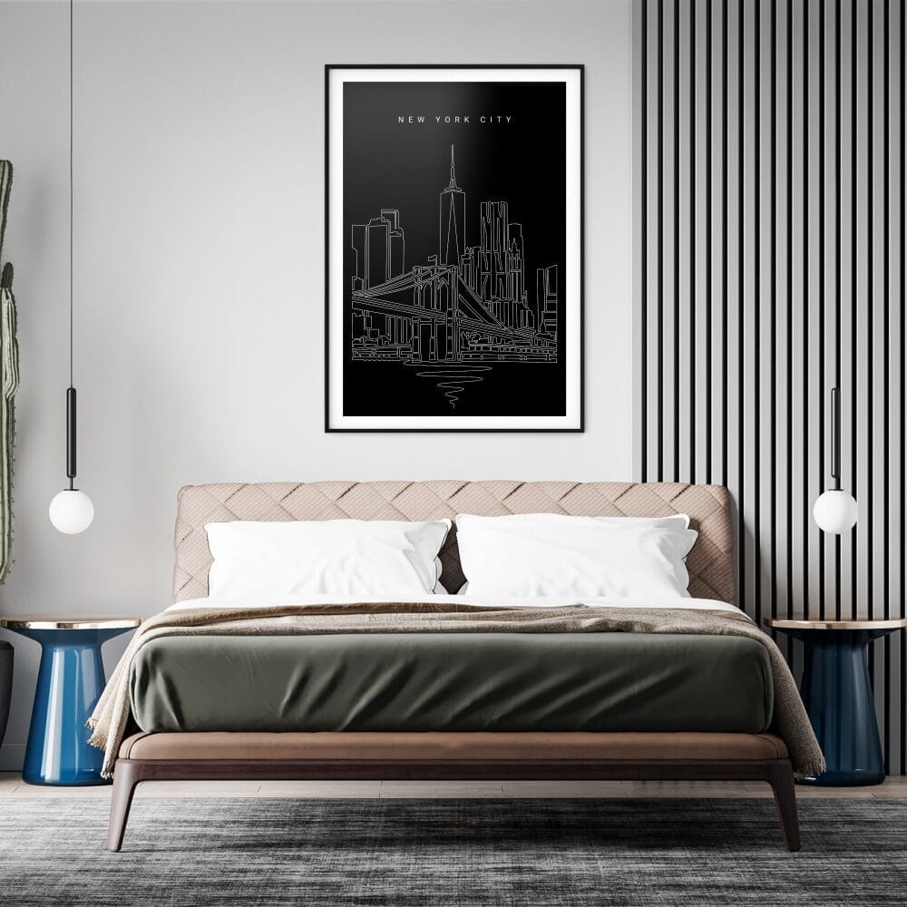 New York City Art Print for Bed Room - Portrait - Dark New York City Art Print for Bed Room - Portrait - Dark