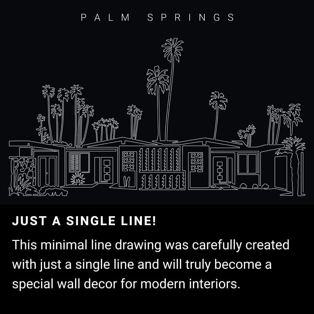 Palm Springs One Line Drawing Art - Dark Palm Springs One Line Drawing Art - Dark