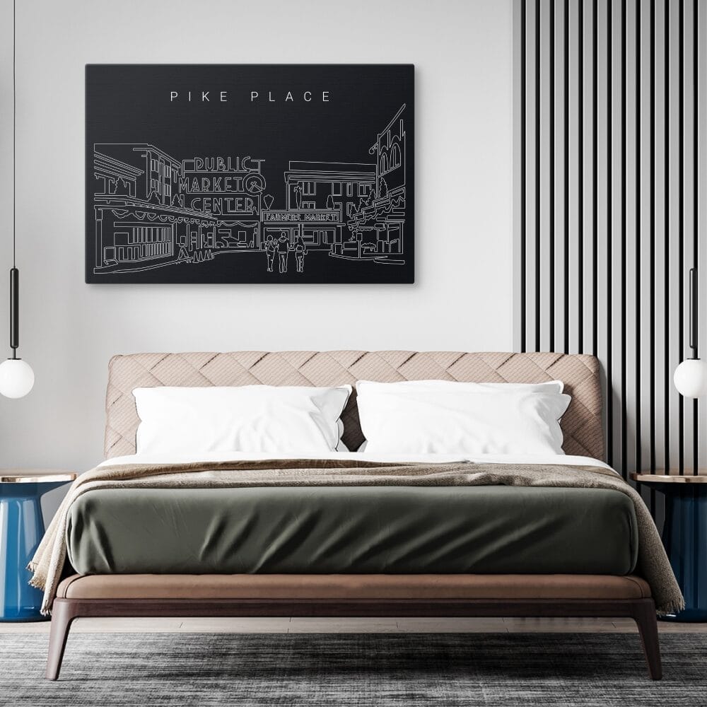 Pike Place Market Canvas Art Print - Bed Room - Dark Pike Place Market Canvas Art Print - Bed Room - Dark