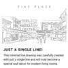 Pike Place Market Continuous Line Drawing Art Work