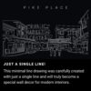Pike Place Market One Line Drawing Art - Dark
