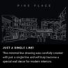 Pike Place Market One Line Drawing Art - Dark