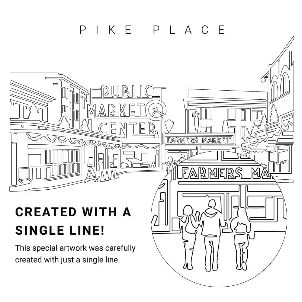 Pike Place Market Public Market Vector Art - Single Line Art Detail Pike Place Market Public Market Vector Art - Single Line Art Detail