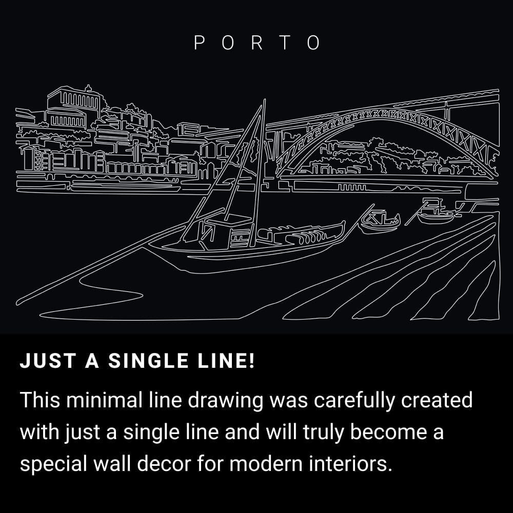 Porto One Line Drawing Art - Dark Porto One Line Drawing Art - Dark
