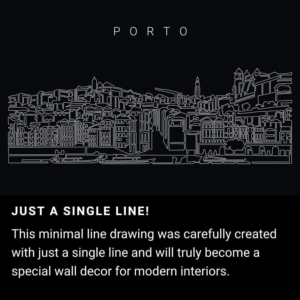 Porto Skyline One Line Drawing Art - Dark Porto Skyline One Line Drawing Art - Dark