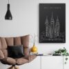 Salt Lake Temple Canvas Art Print - Wall Decor - Portrait - Dark