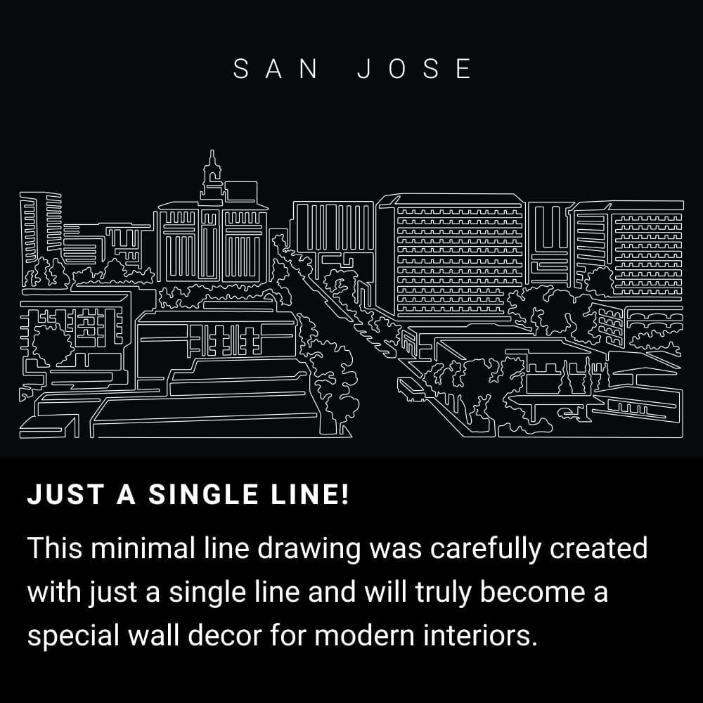 San Jose Skyline One Line Drawing Art - Dark San Jose Skyline One Line Drawing Art - Dark