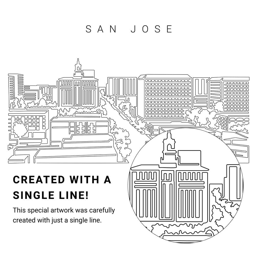 San Jose Skyline Vector Art - Single Line Art Detail San Jose Skyline Vector Art - Single Line Art Detail