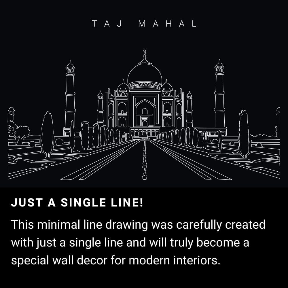 Taj Mahal One Line Drawing Art - Dark Taj Mahal One Line Drawing Art - Dark