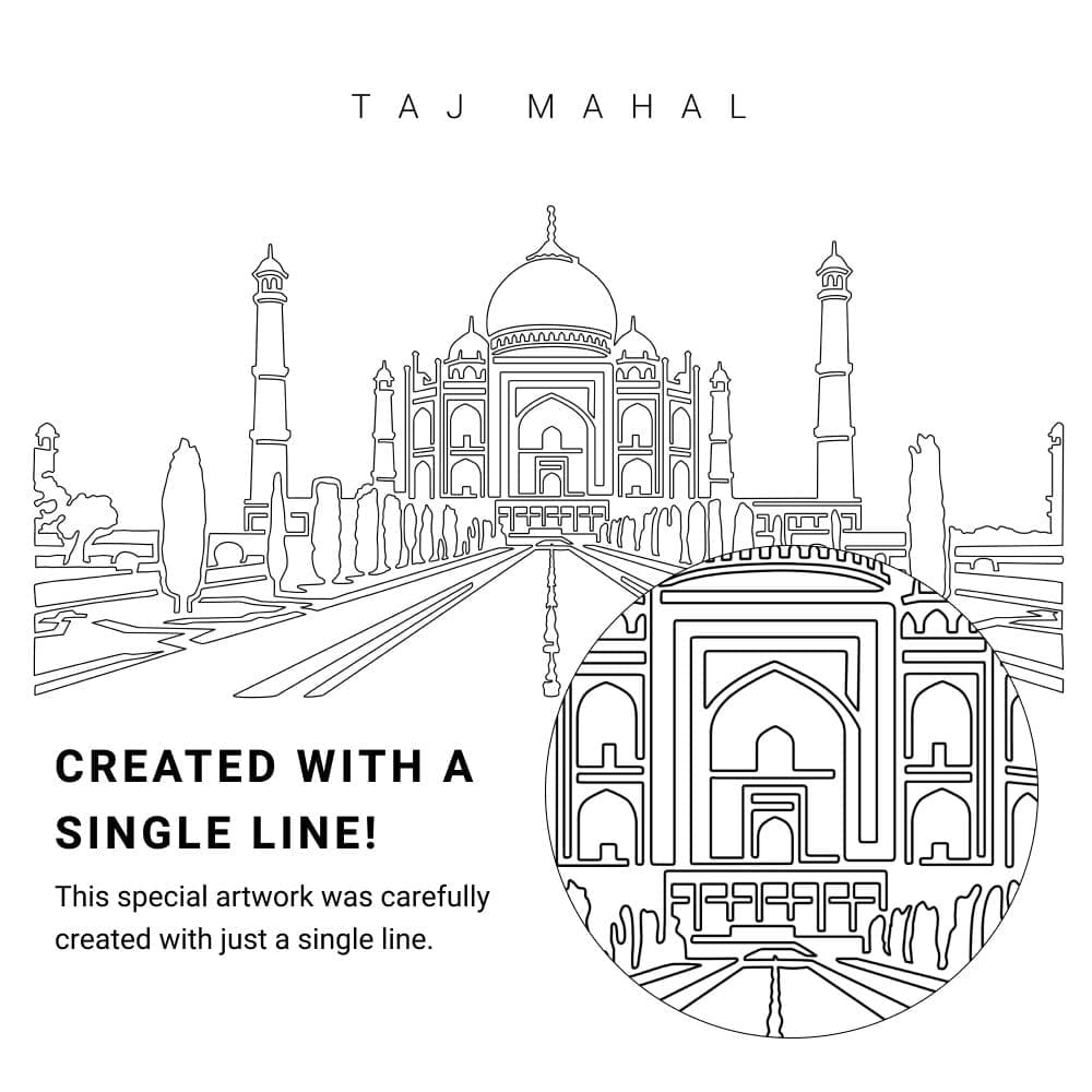 Taj Mahal Vector Art - Single Line Art Detail Taj Mahal Vector Art - Single Line Art Detail