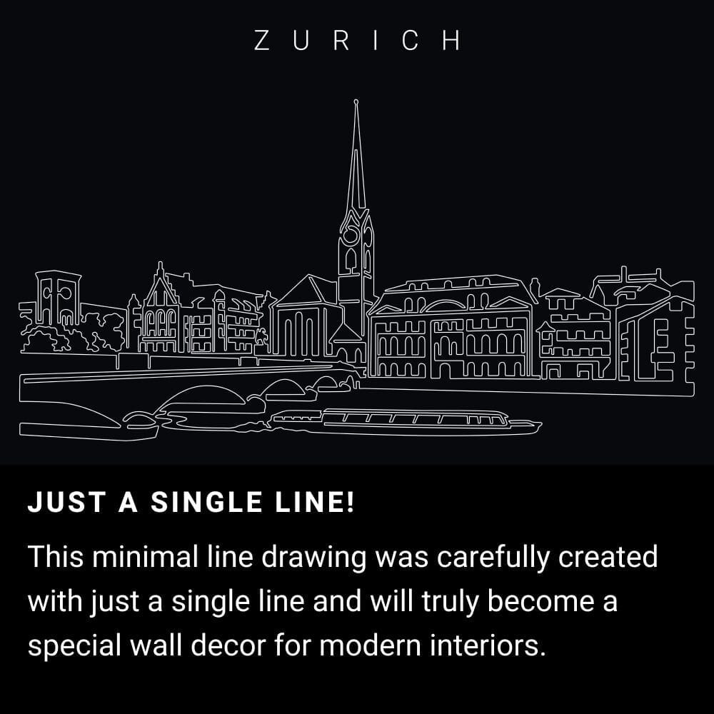 Zurich City One Line Drawing Art - Dark Zurich City One Line Drawing Art - Dark