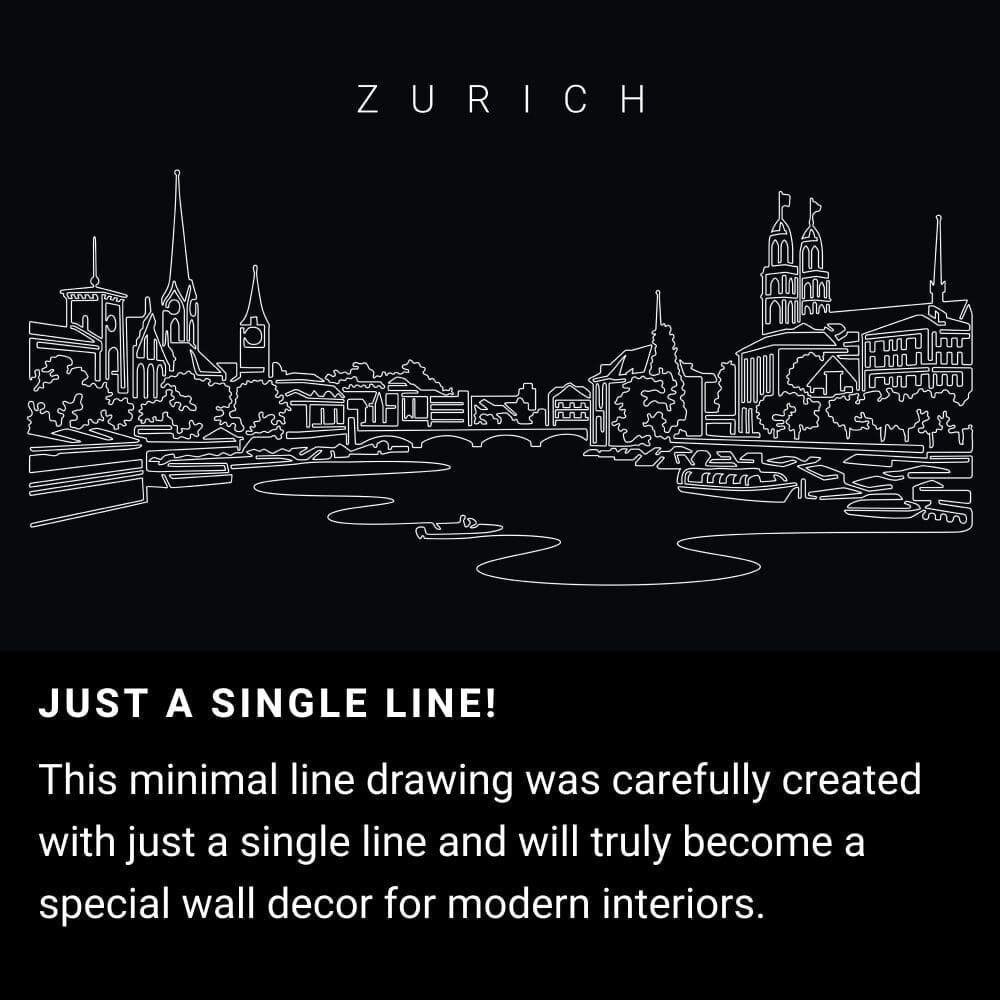 Zurich Skyline One Line Drawing Art - Dark Zurich Skyline One Line Drawing Art - Dark
