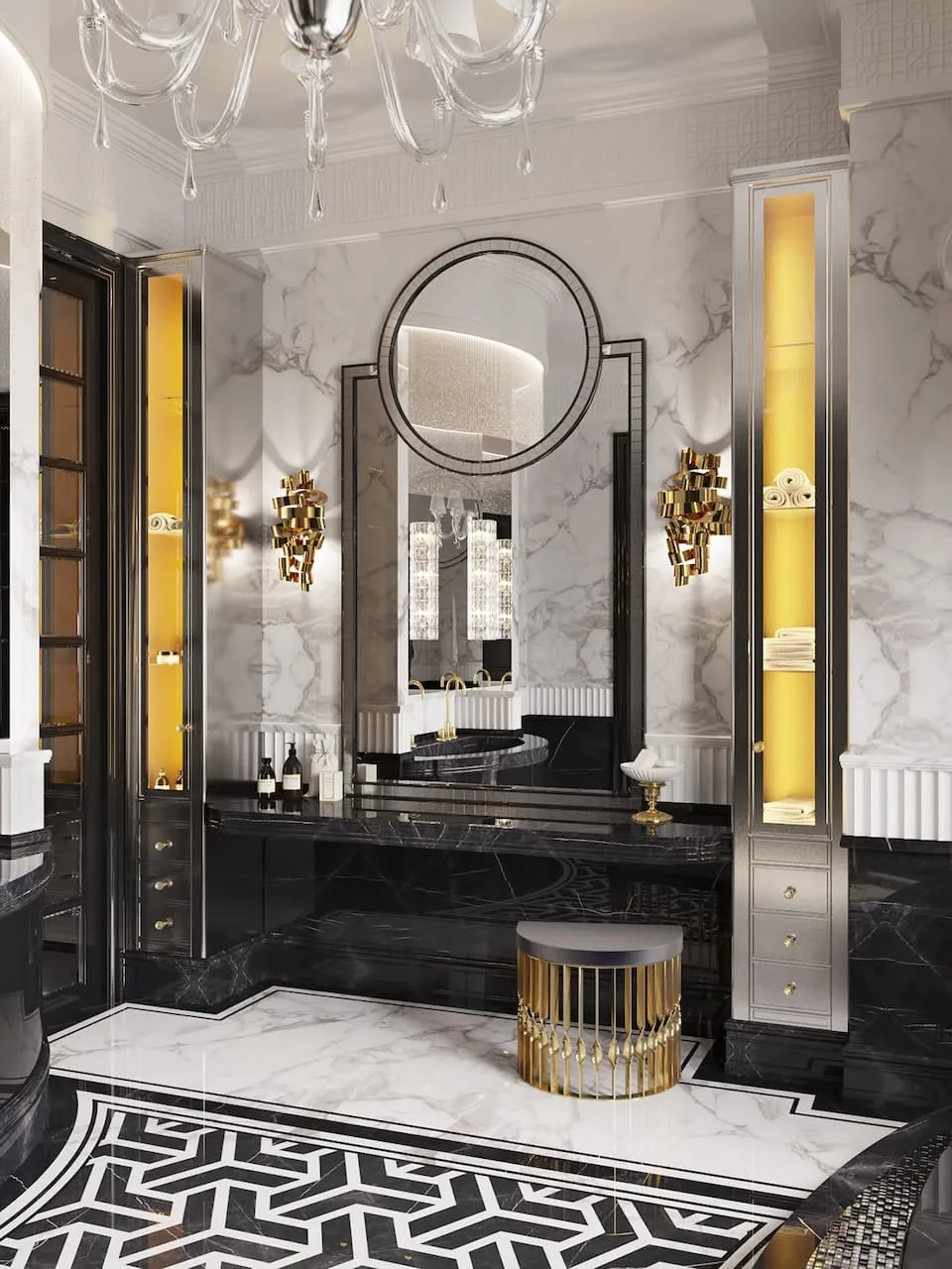 15 Glamorous Art Deco Bathroom Ideas & Tips for 2023 22 art deco bathroom interior design elaborate design
