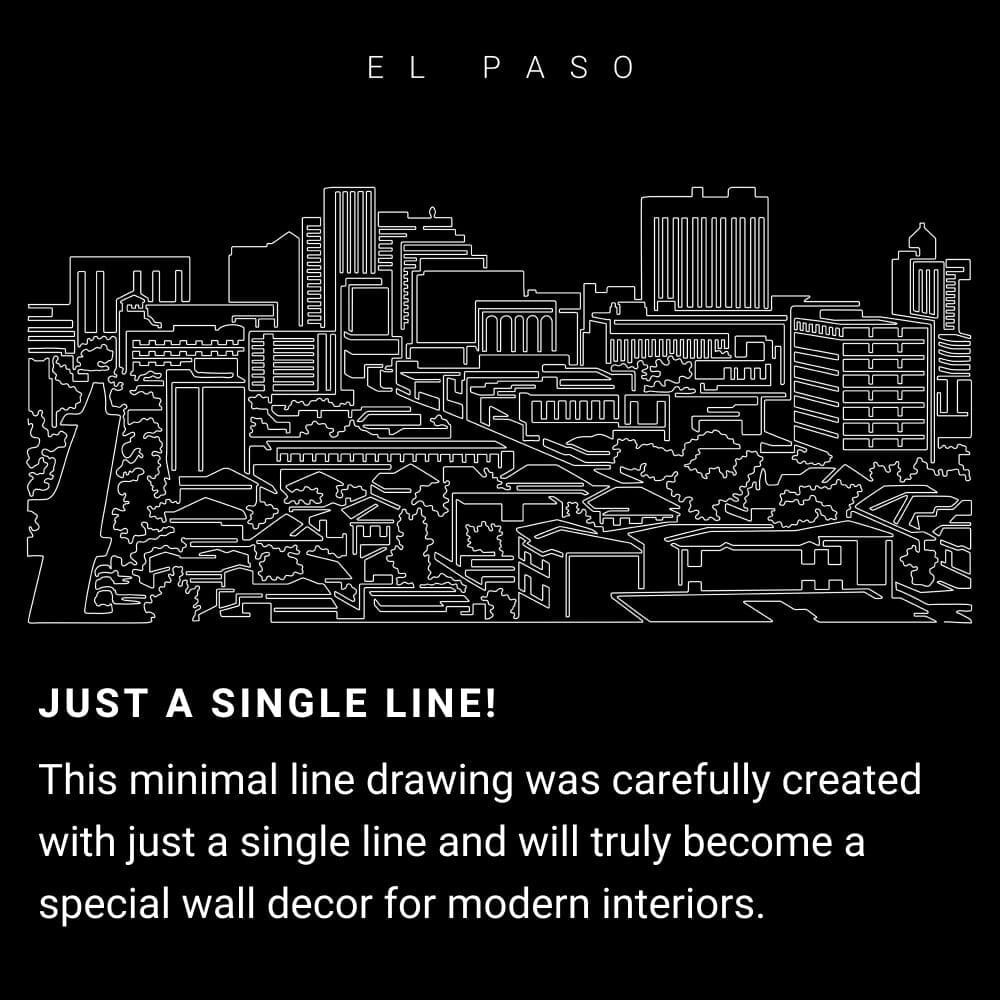 El Paso Skyline One Line Drawing Art - Dark El Paso Skyline One Line Drawing Art - Dark