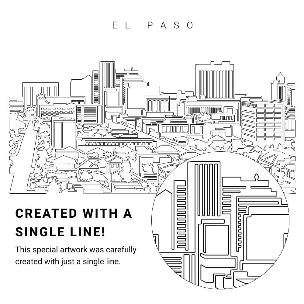 El Paso Skyline Vector Art - Single Line Art Detail El Paso Skyline Vector Art - Single Line Art Detail