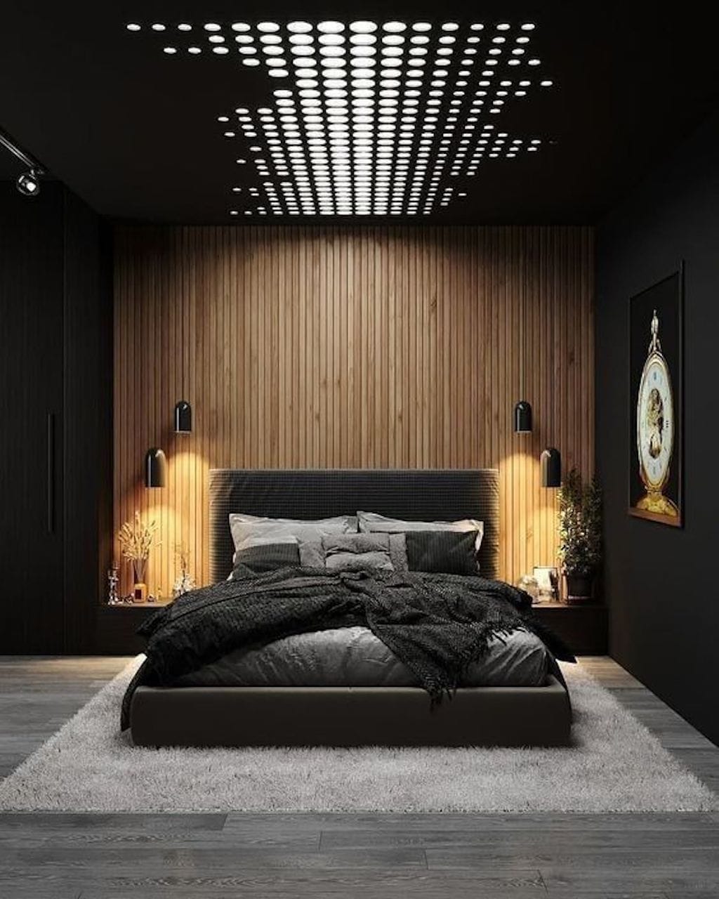 Black Luxury Bedroom Wood Panel