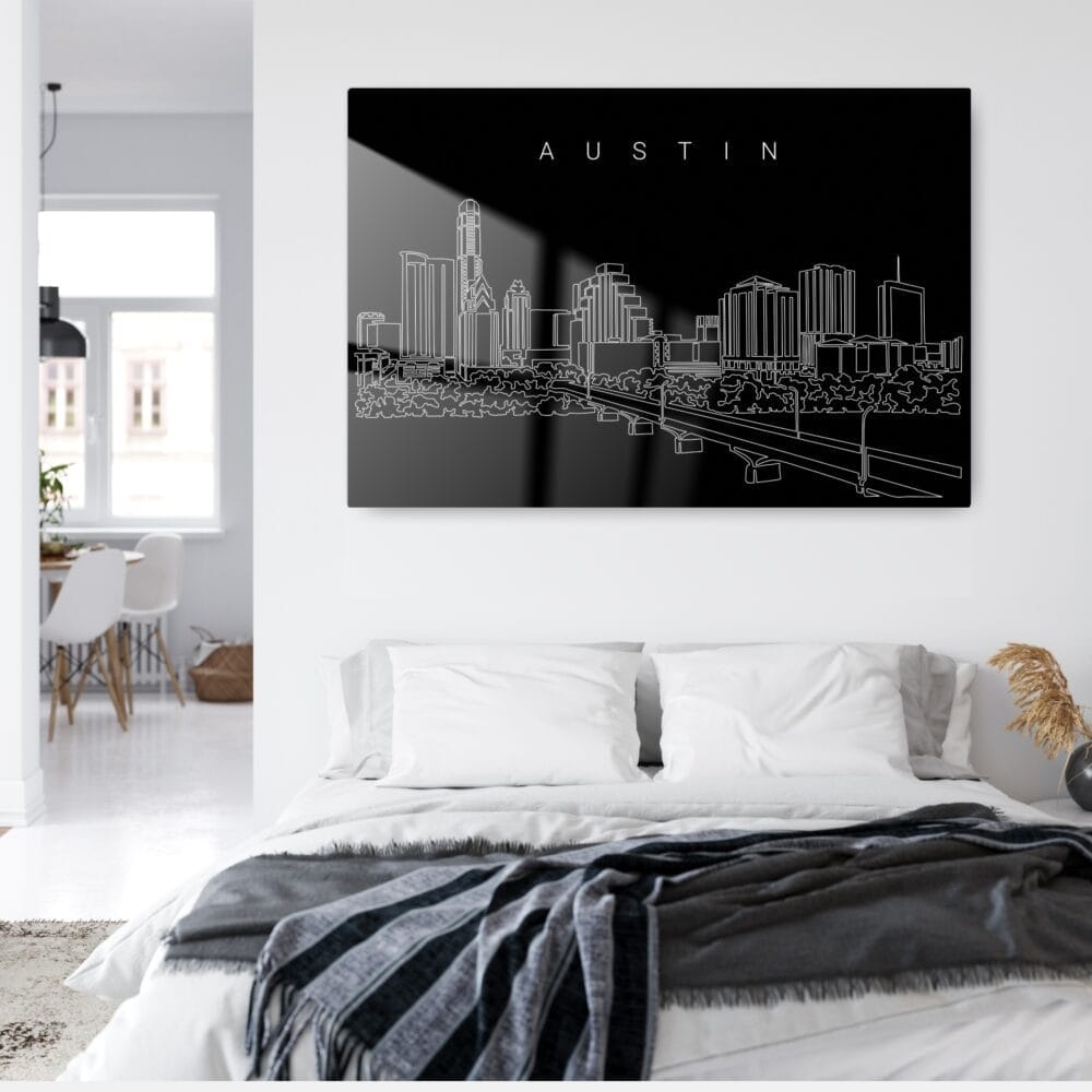 Austin Texas Line Art Metal Print - Bed Room - Dark Austin Texas Line Art Metal Print - Bed Room - Dark