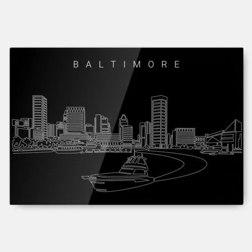 Baltimore Skyline Metal Print Wall Art - Dark