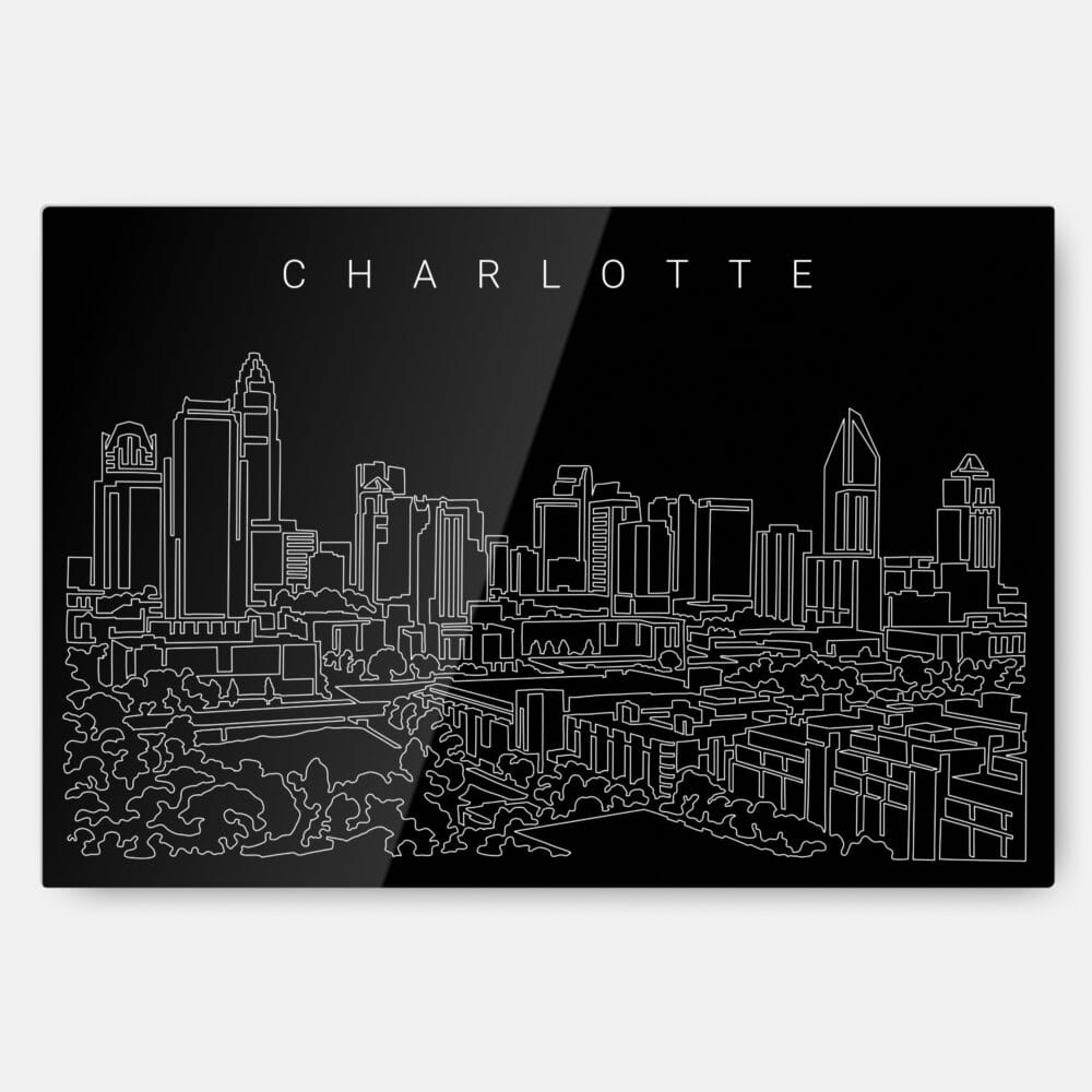 Charlotte NC Line Art Metal Print Wall Art - Main - Dark