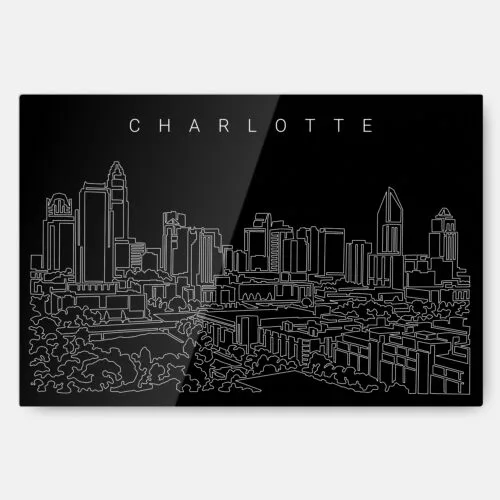 Charlotte NC Line Art Metal Print Wall Art - Main - Dark