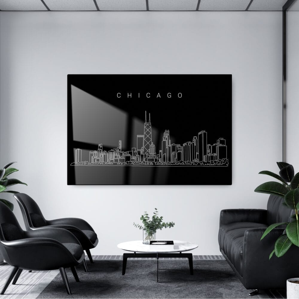 Chicago Skyline Metal Print - Office - Dark Chicago Skyline Metal Print - Office - Dark