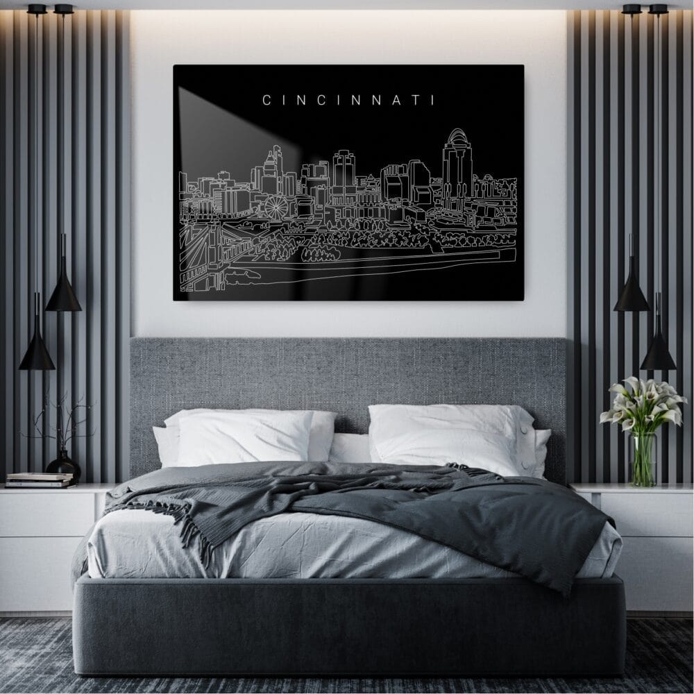 Cincinnati Line Art Metal Print - Bedroom - Dark Cincinnati Line Art Metal Print - Bedroom - Dark