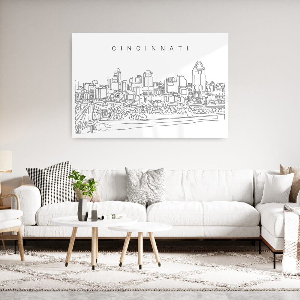 Cincinnati Line Art Metal Print - Living Room - Light Cincinnati Line Art Metal Print - Living Room - Light