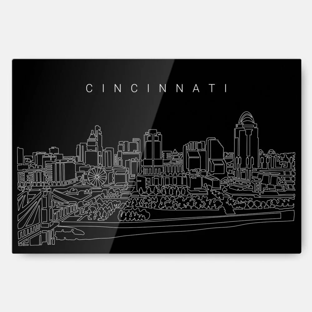 Cincinnati Line Art Metal Print Wall Art - Dark Cincinnati Line Art Metal Print Wall Art - Dark