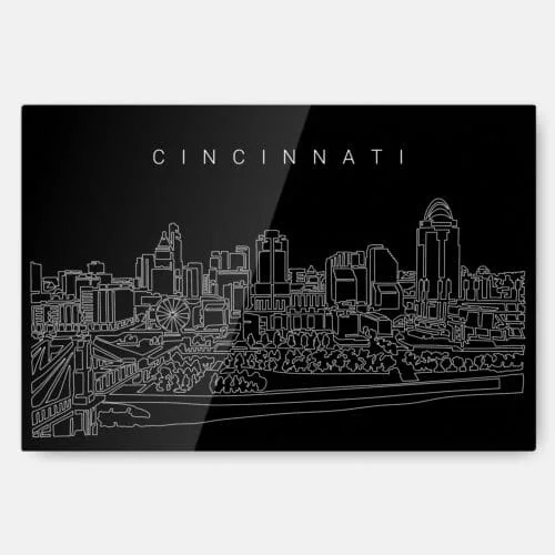 Cincinnati Line Art Metal Print Wall Art - Dark