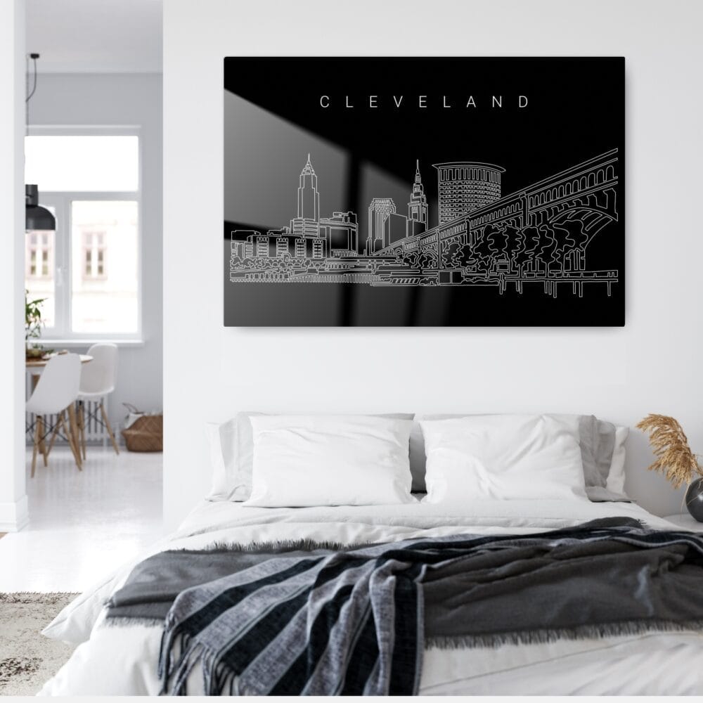 Cleveland Line Art Metal Print - Bed Room - Dark Cleveland Line Art Metal Print - Bed Room - Dark
