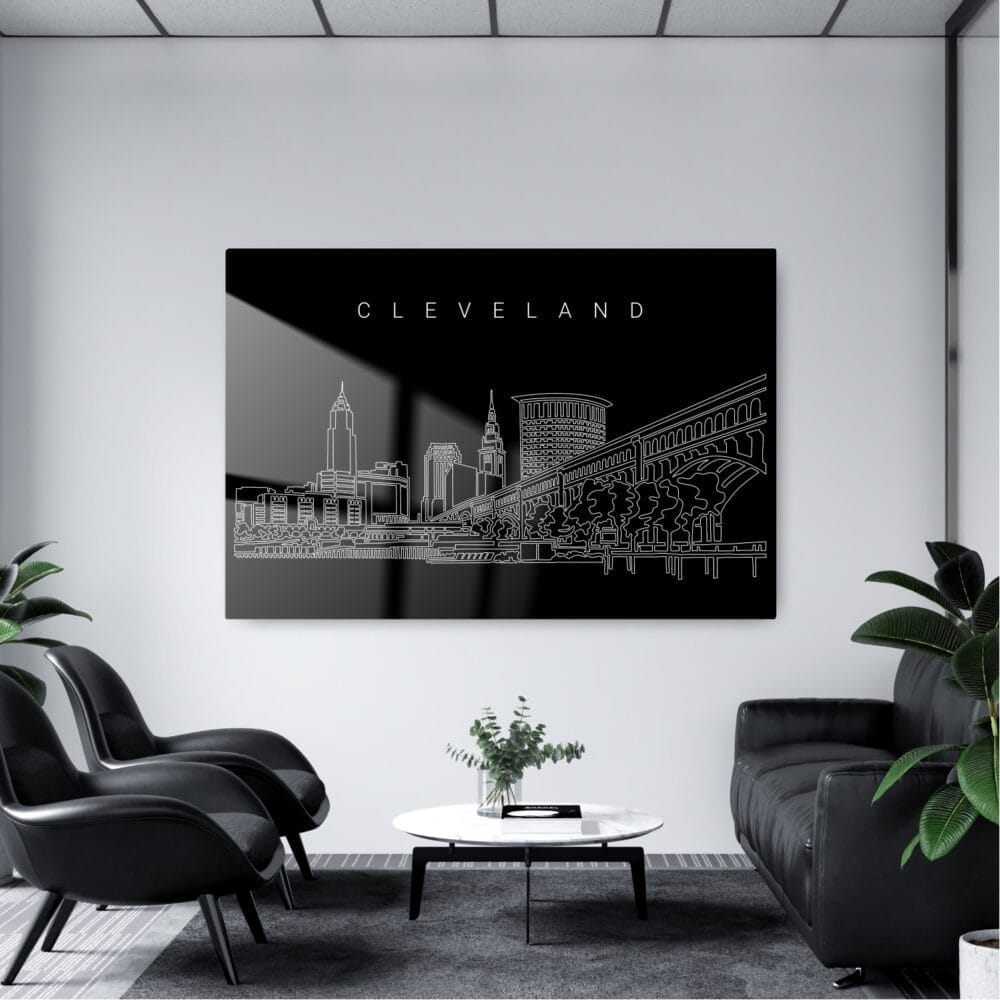 Cleveland Line Art Metal Print - Office - Dark Cleveland Line Art Metal Print - Office - Dark