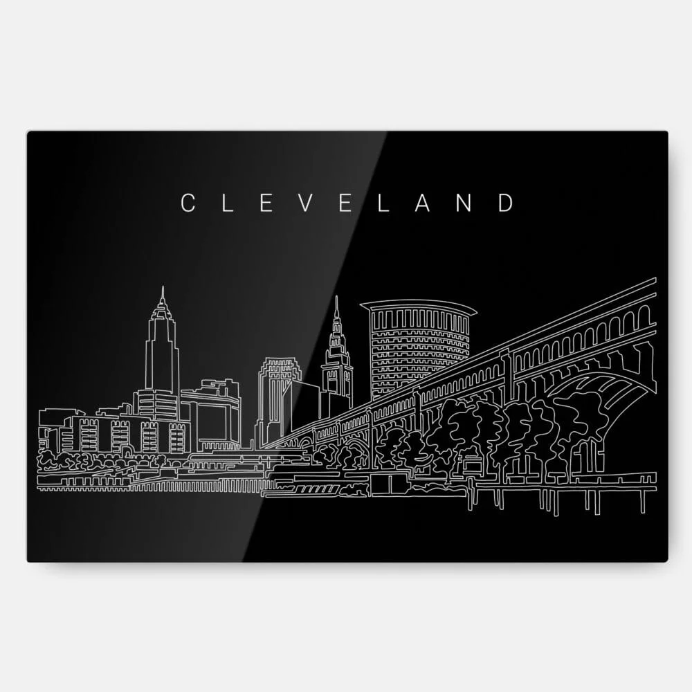 Cleveland Line Art Metal Print Wall Art - Main - Dark
