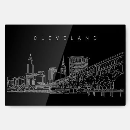 Cleveland Line Art Metal Print Wall Art - Main - Dark