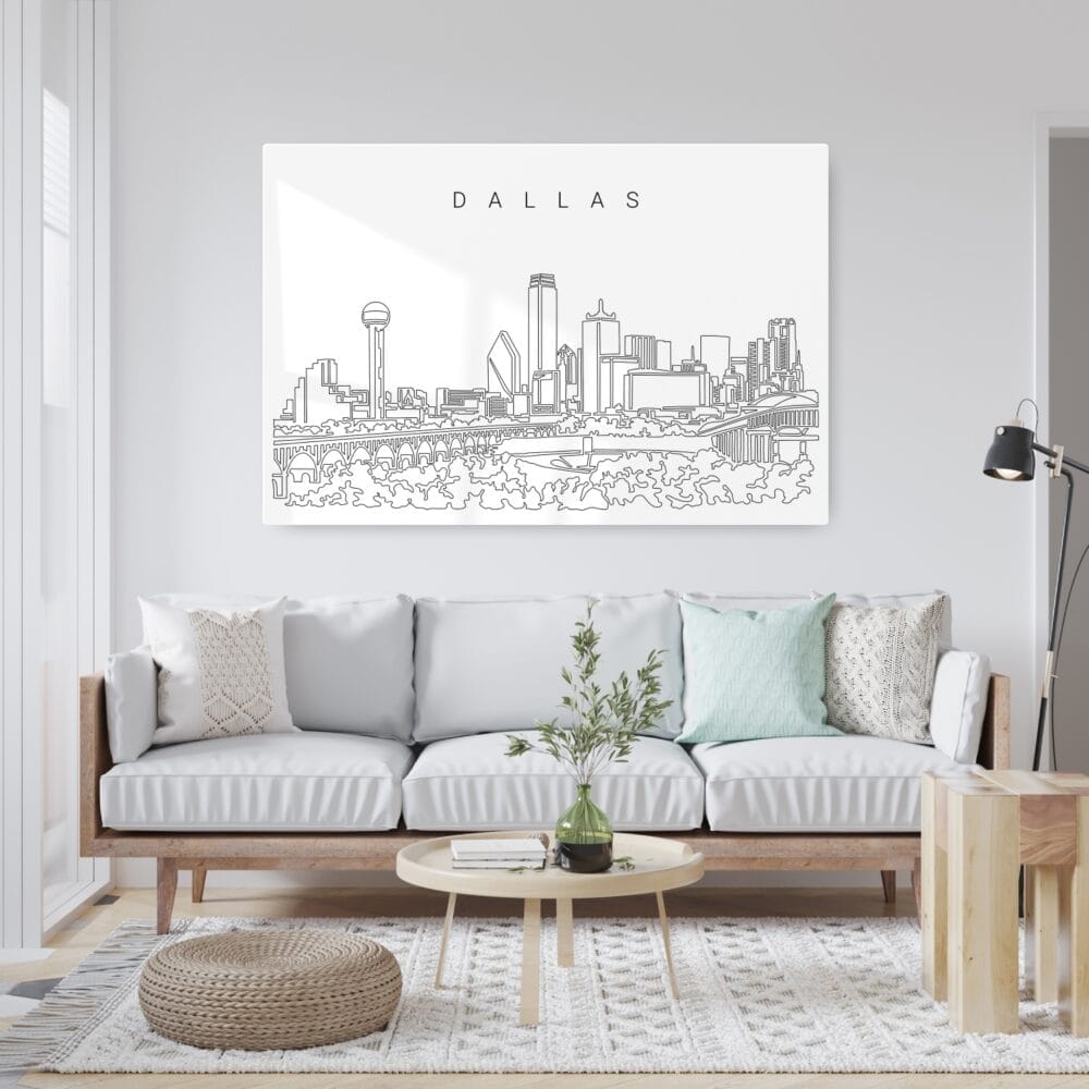 Dallas Texas Line Art Metal Print - Living ROom - Light Dallas Texas Line Art Metal Print - Living ROom - Light