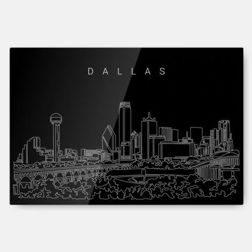 Dallas Texas Line Art Metal Print Wall Art - Dark