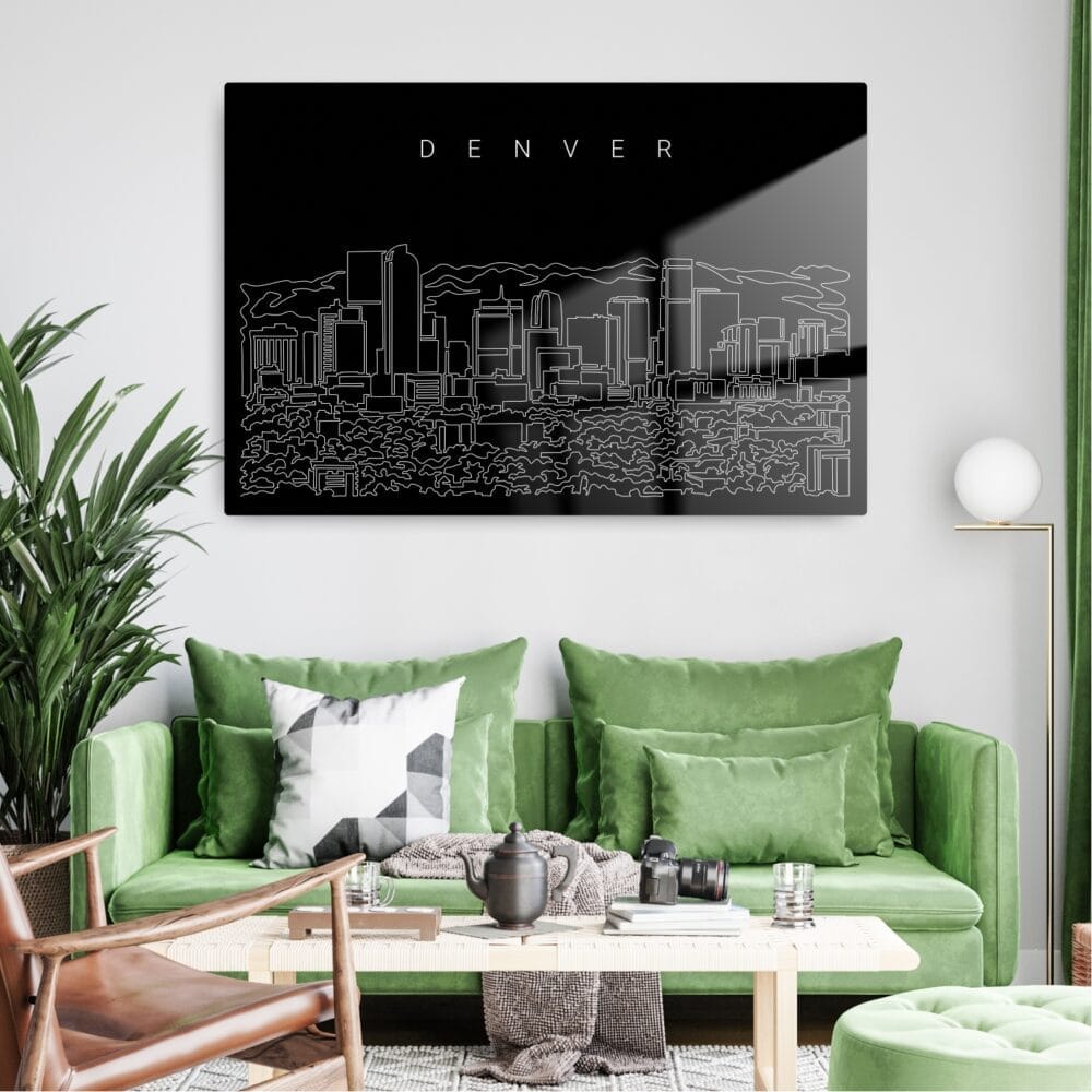 Denver Skyline Line Art Metal Print - Living Room - Dark Denver Skyline Line Art Metal Print - Living Room - Dark