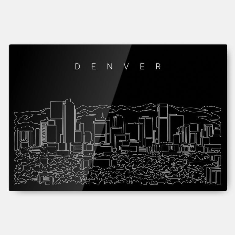 Denver Skyline Line Art Metal Print Wall Art - Main - Dark