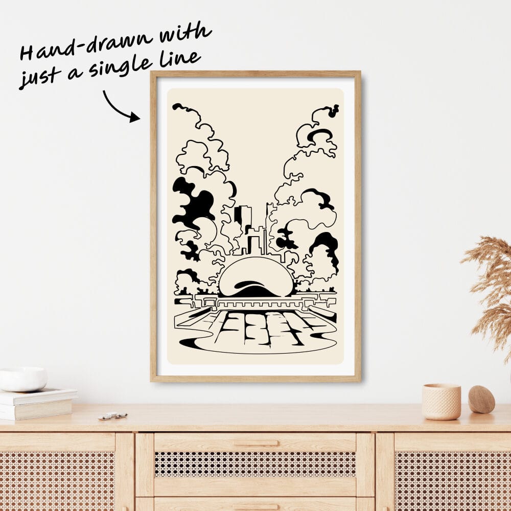 Framed Chicago Cloud Gate Line Art - Artwork Framed Chicago Cloud Gate Line Art - Artwork