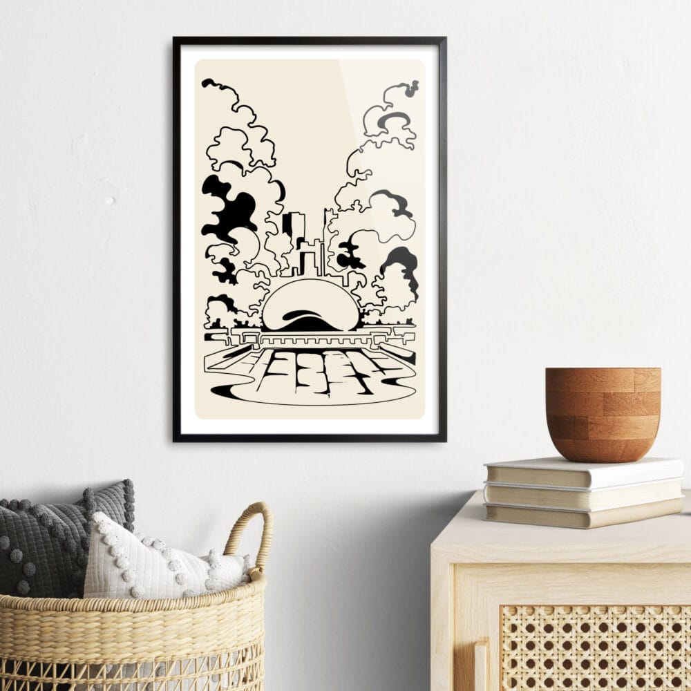 Framed Chicago Cloud Gate Line Art - Kitchen Framed Chicago Cloud Gate Line Art - Kitchen