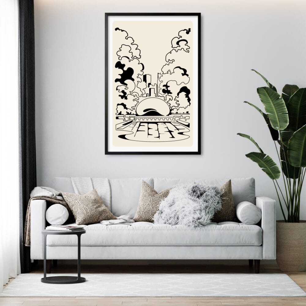 Framed Chicago Cloud Gate Line Art - Office Framed Chicago Cloud Gate Line Art - Office
