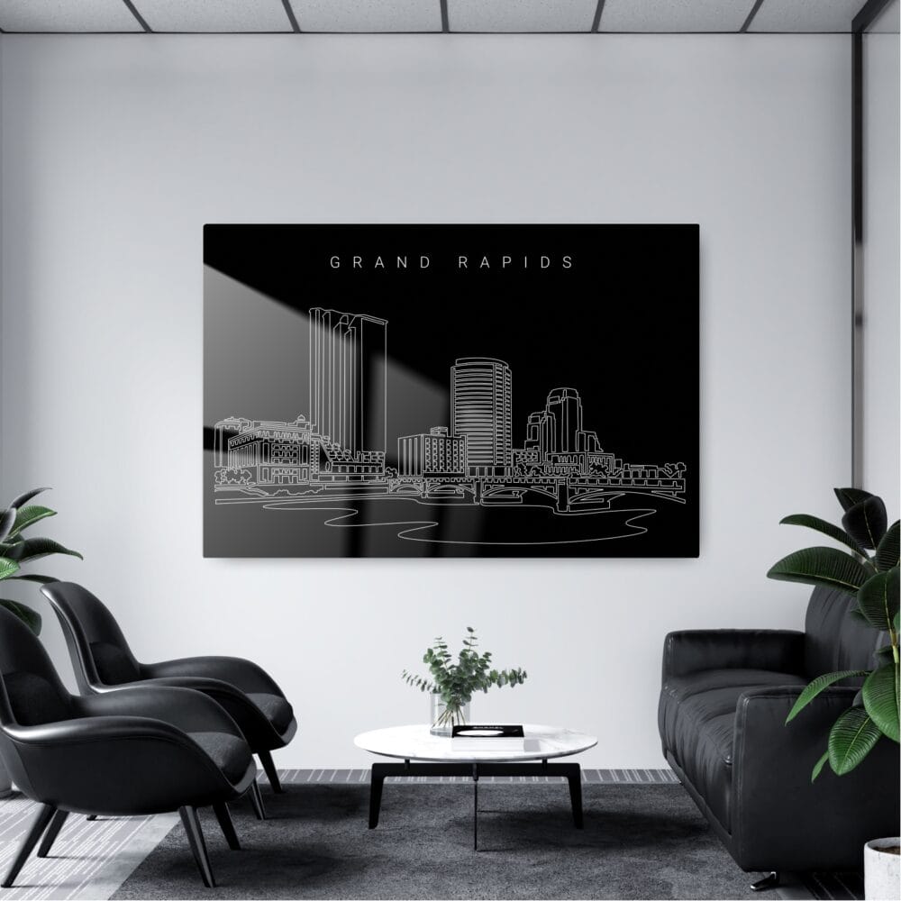 Grand Rapids Skyline Art Metal Print - Office - Dark Grand Rapids Skyline Art Metal Print - Office - Dark