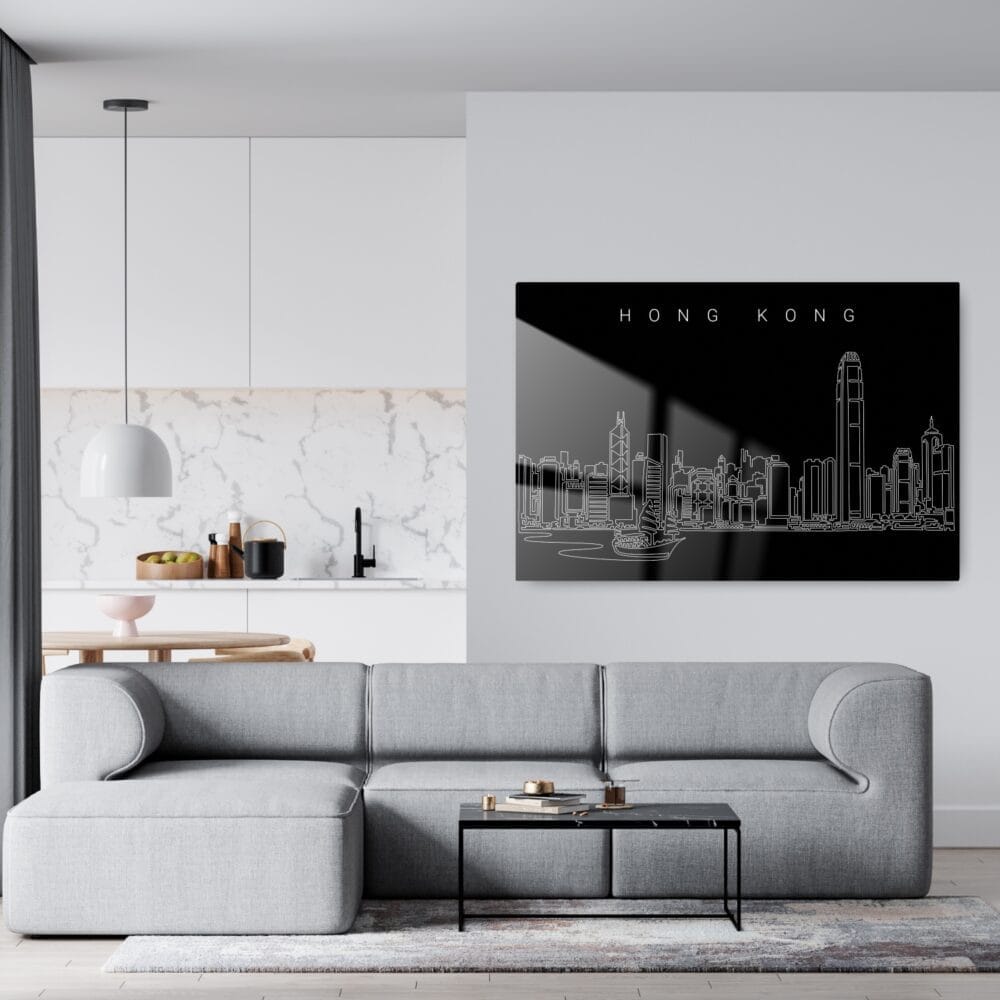 Hong Kong Line Art Metal Print - Living Room - Dark Hong Kong Line Art Metal Print - Living Room - Dark