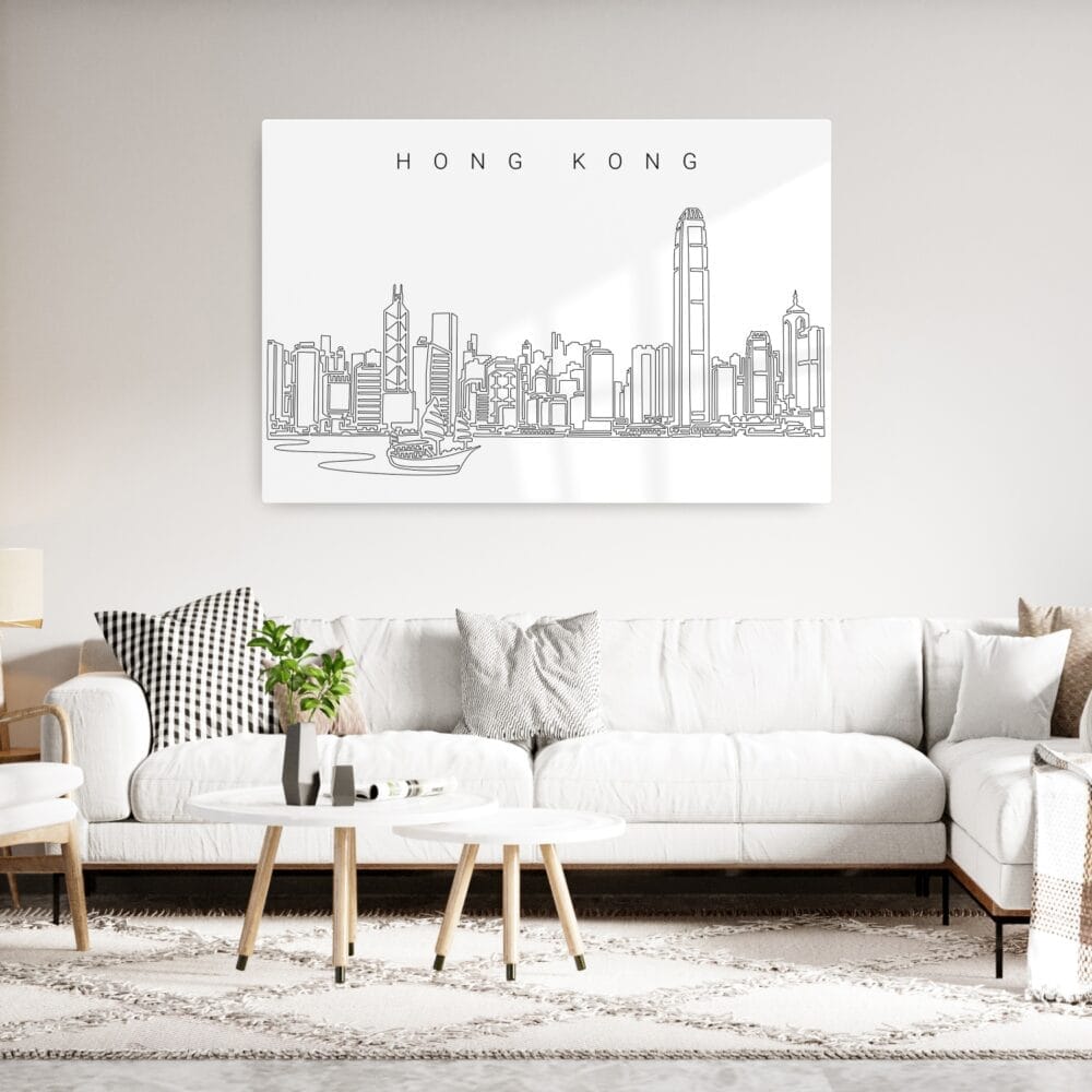 Hong Kong Line Art Metal Print - Living Room - Light Hong Kong Line Art Metal Print - Living Room - Light