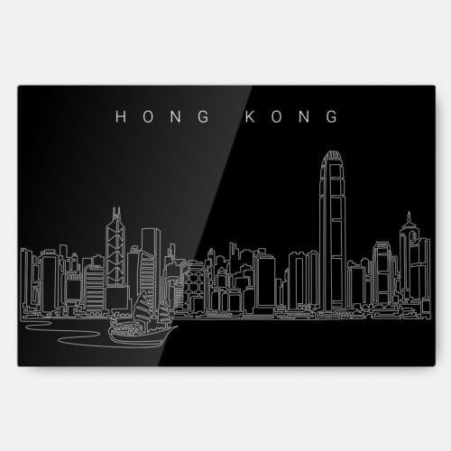 Hong Kong Line Art Metal Print Wall Art - Main - Dark