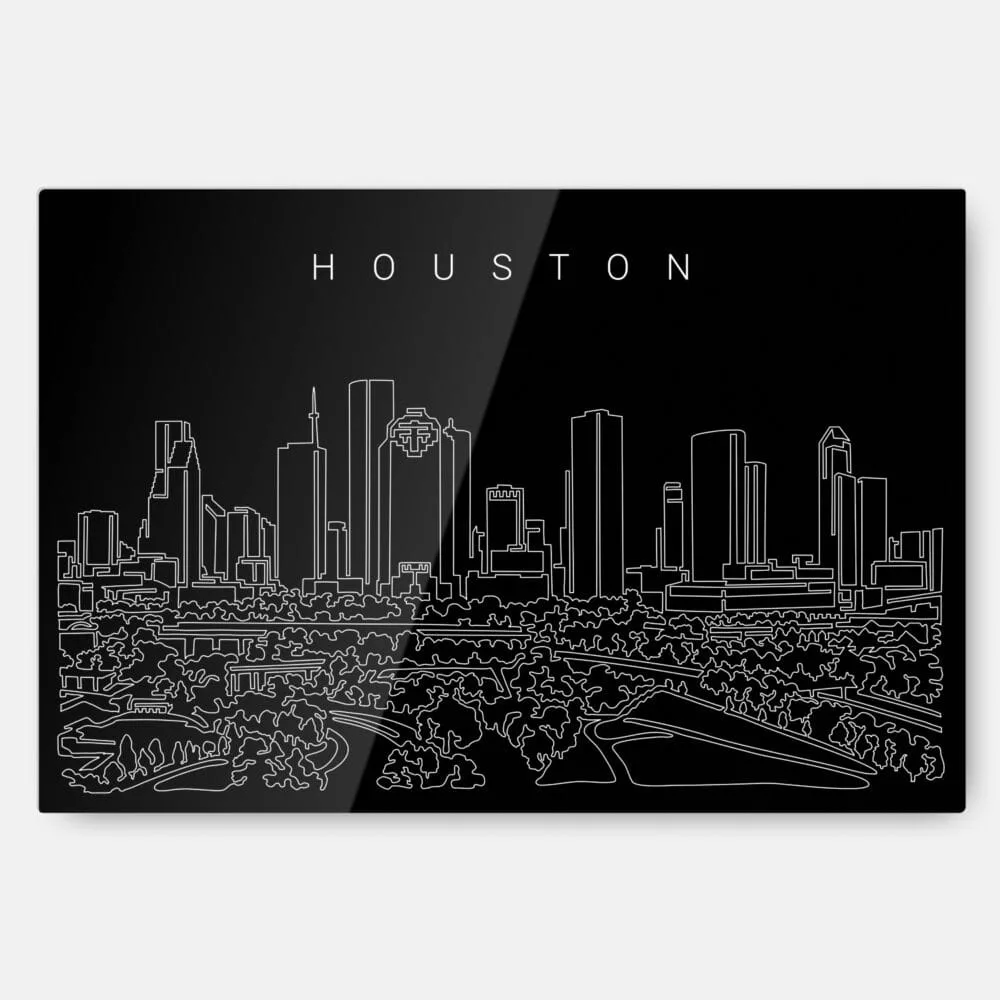 Houston Texas Line Art Metal Print Wall Art - Dark