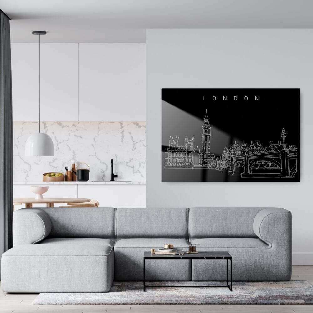 London Line Art Metal Print - Living Room - Dark London Line Art Metal Print - Living Room - Dark