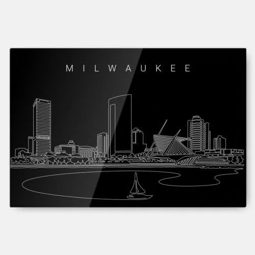 Milwaukee Line Art Metal Print - Bedroom - Dark