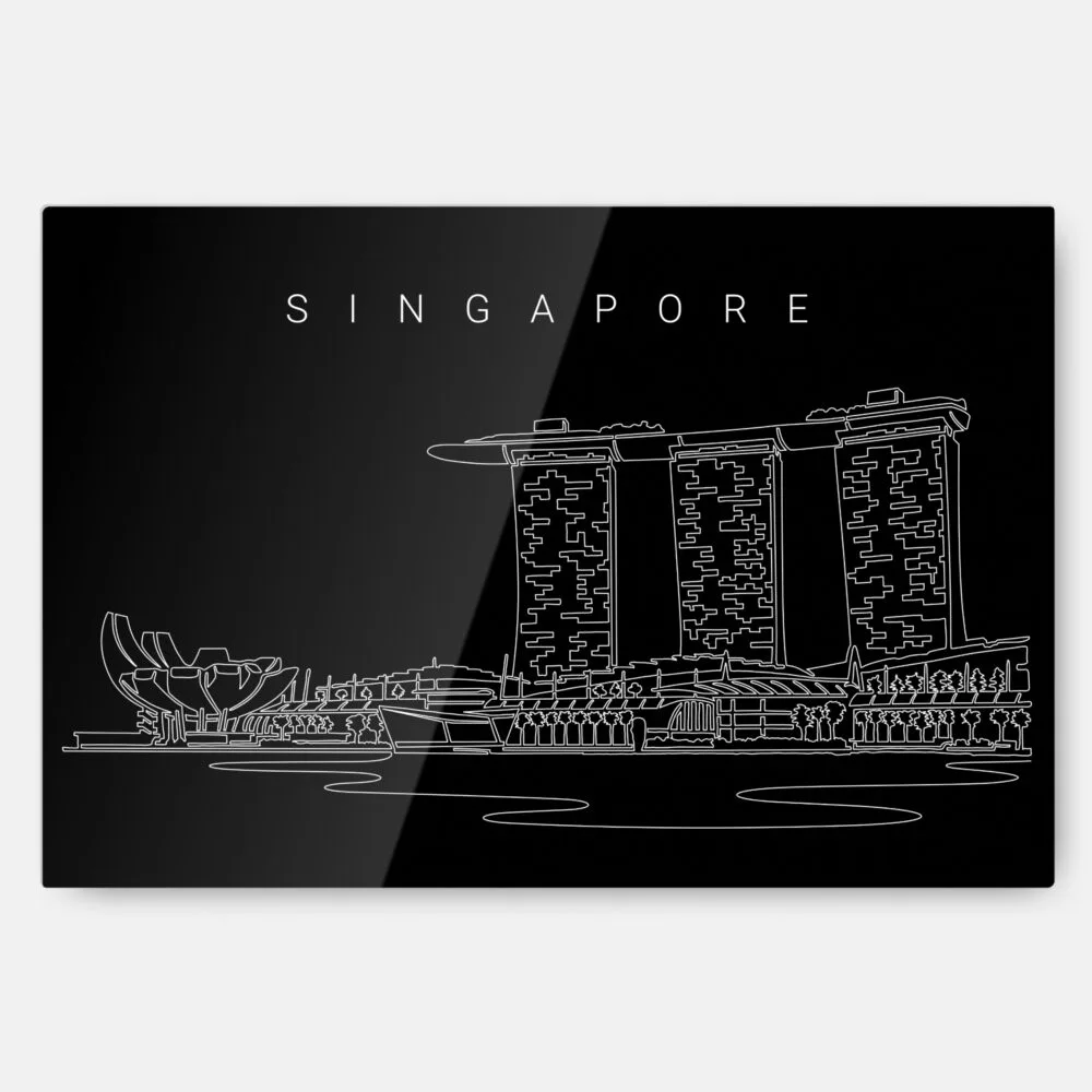 Marina Bay Sands Line Art Metal Print Wall Art - Main - Dark